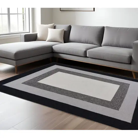 Black And Gray Geometric Hand Hooked Area Rug Photo 1