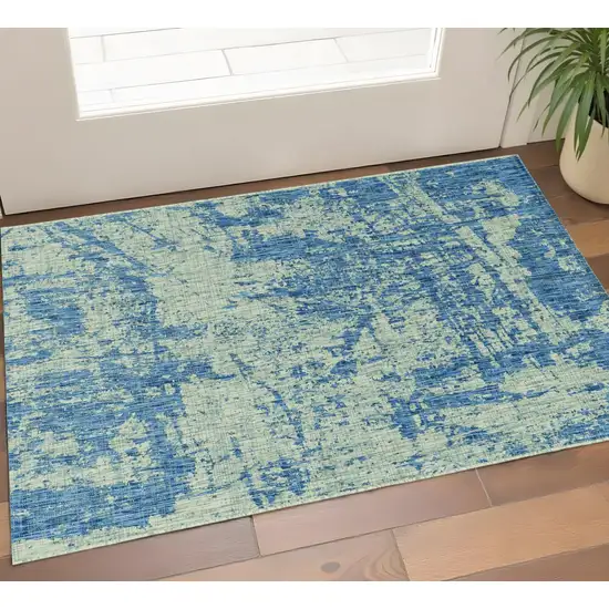 Green And Denim Blue Abstract Area Rug Photo 1