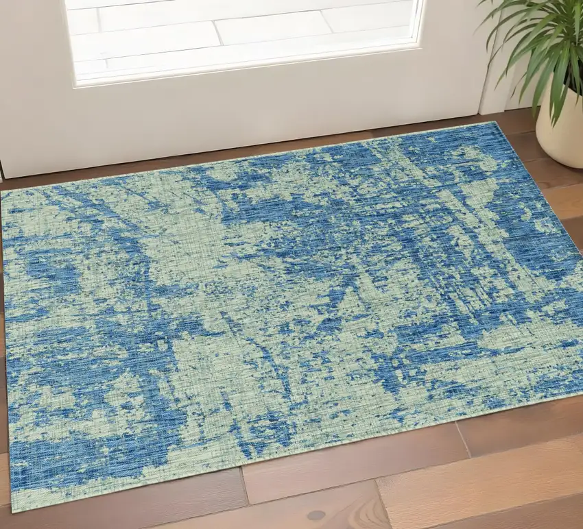 Green And Denim Blue Abstract Area Rug Photo 1