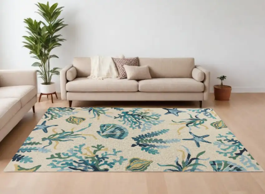Uv Treated Polypropylene Ivory Or Blue Area Rug Photo 2