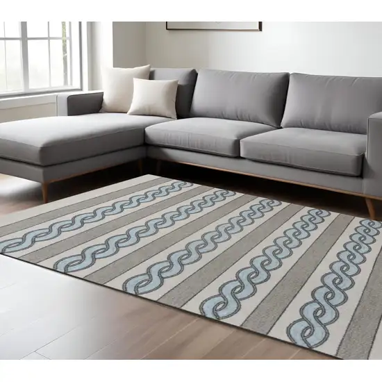 Ivory Light Blue And Gray Geometric Hand Hooked Area Rug Photo 1