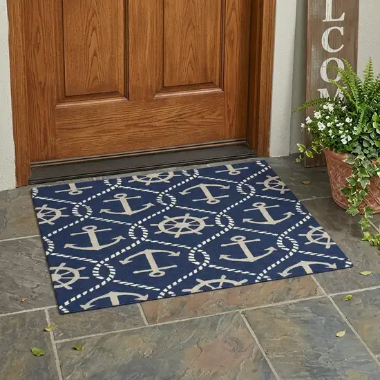 Navy Blue Gold And White Nautical Handmade Indoor Outdoor Area Rug Photo 1