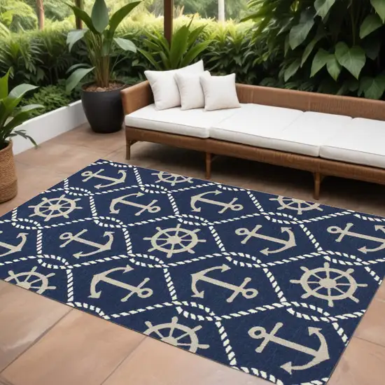Navy Blue Nautical Handmade Indoor Outdoor Area Rug Photo 1