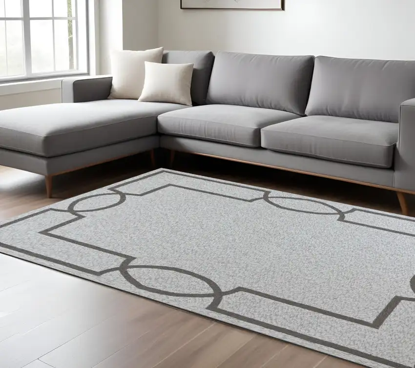 Ivory and Gray Hand Hooked Area Rug Photo 1
