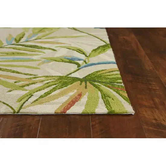 Sand Green And Blue Botanical Leaves Hand Tufted Area Rug Photo 8