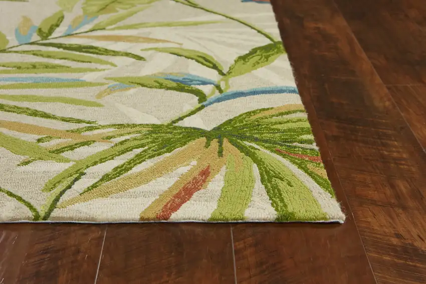 Sand Green And Blue Botanical Leaves Hand Tufted Area Rug Photo 8