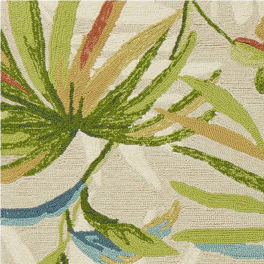 Sand Green And Blue Botanical Leaves Hand Tufted Area Rug Photo 6