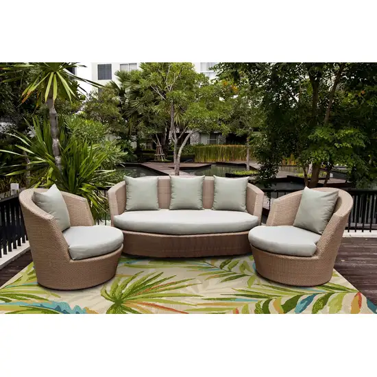 Sand Green And Blue Botanical Leaves Hand Tufted Area Rug Photo 9