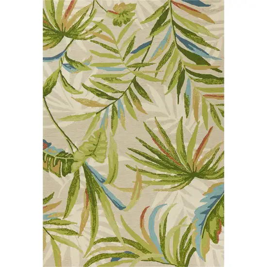 Sand Green And Blue Botanical Leaves Hand Tufted Area Rug Photo 4