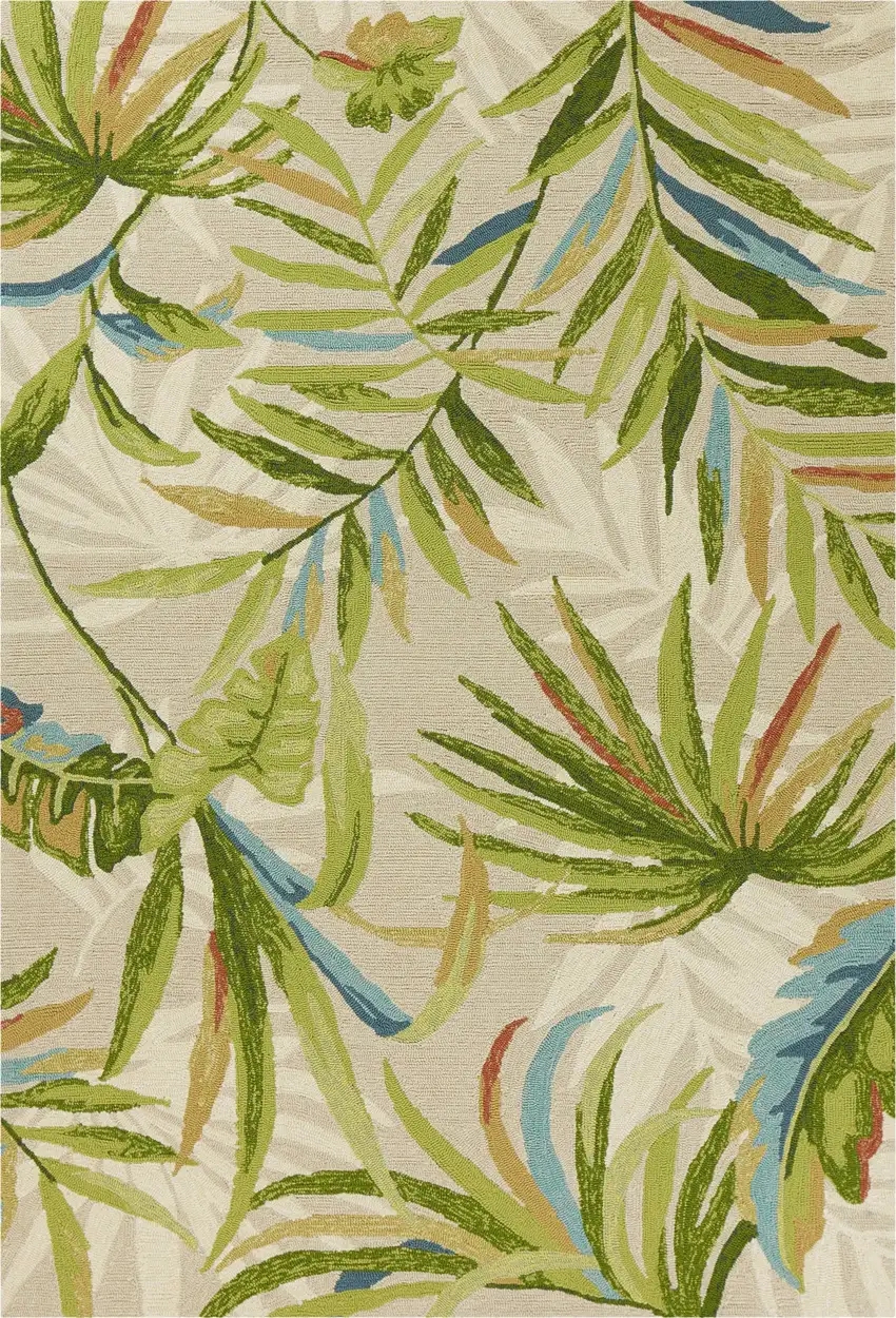 Sand Green And Blue Botanical Leaves Hand Tufted Area Rug Photo 4