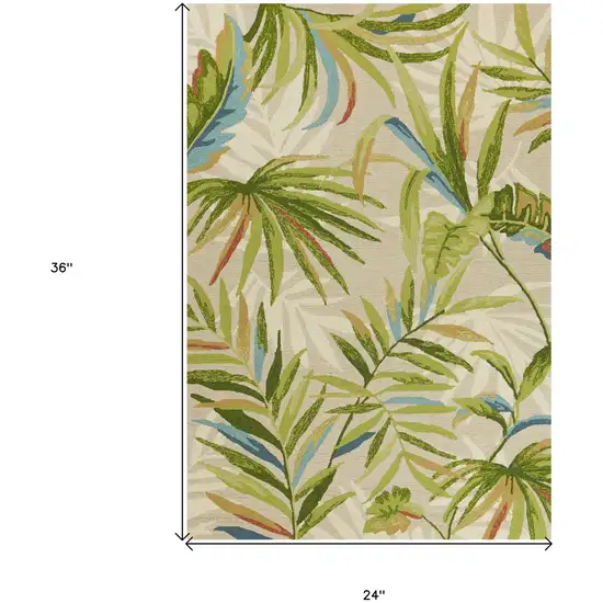 Sand Green And Blue Botanical Leaves Hand Tufted Area Rug Photo 3
