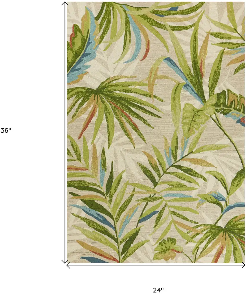 Sand Green And Blue Botanical Leaves Hand Tufted Area Rug Photo 3