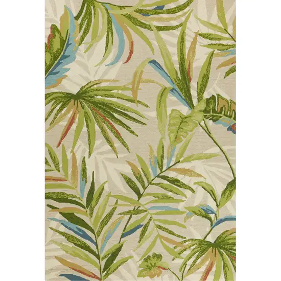 Sand Green And Blue Botanical Leaves Hand Tufted Area Rug Photo 2