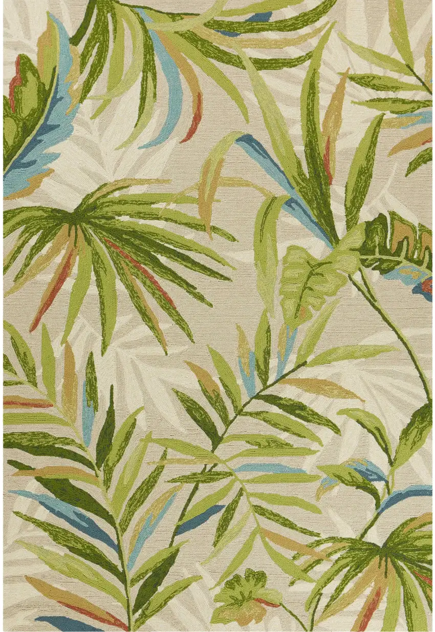 Sand Green And Blue Botanical Leaves Hand Tufted Area Rug Photo 2