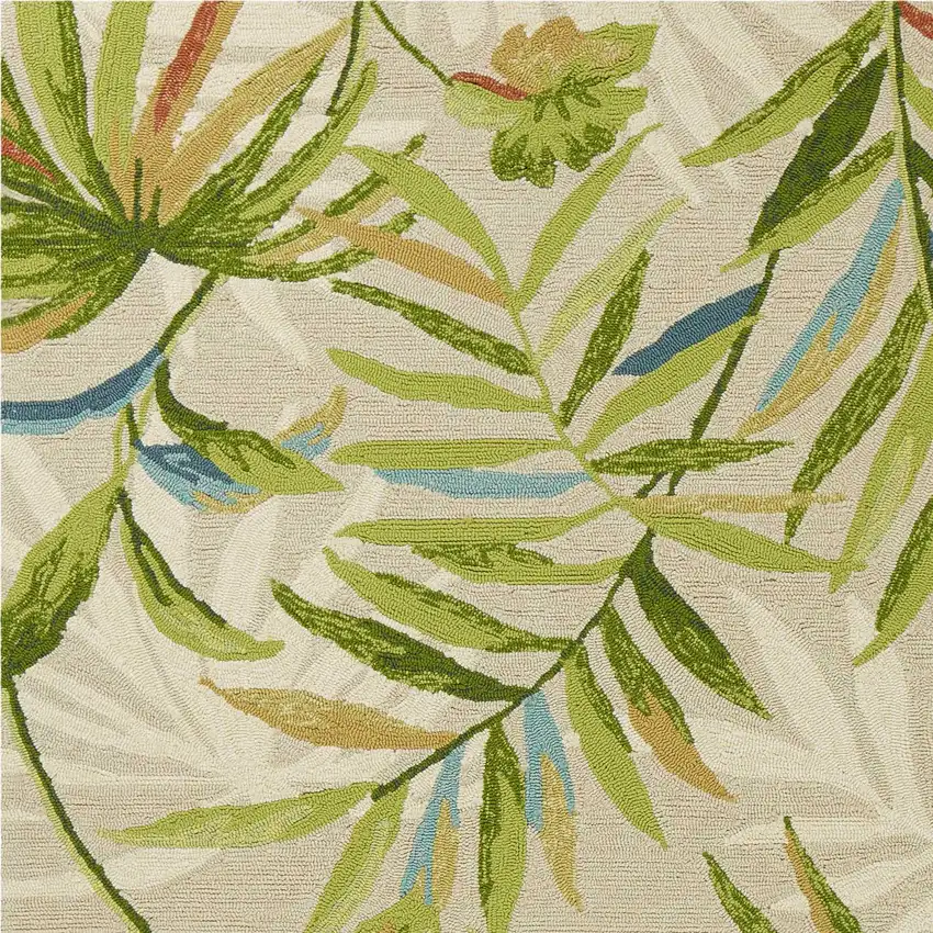 Sand Green And Blue Botanical Leaves Hand Tufted Area Rug Photo 5