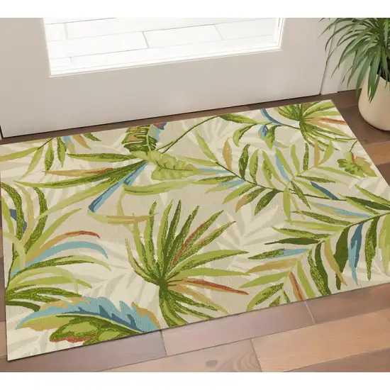 Sand Green And Blue Botanical Leaves Hand Tufted Area Rug Photo 1