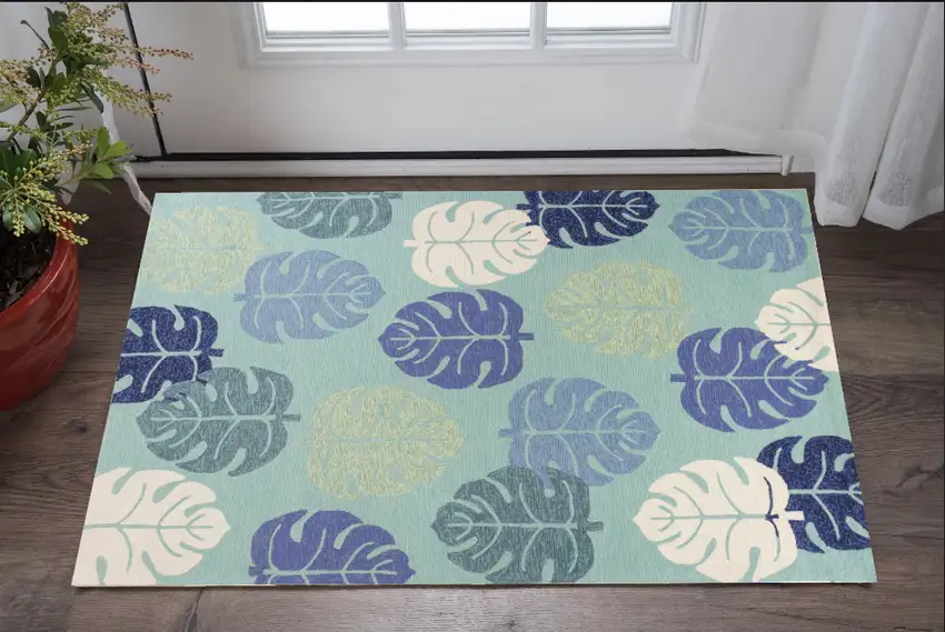 Uv Treated Polypropylene Turquoise Accent Rug Photo 1
