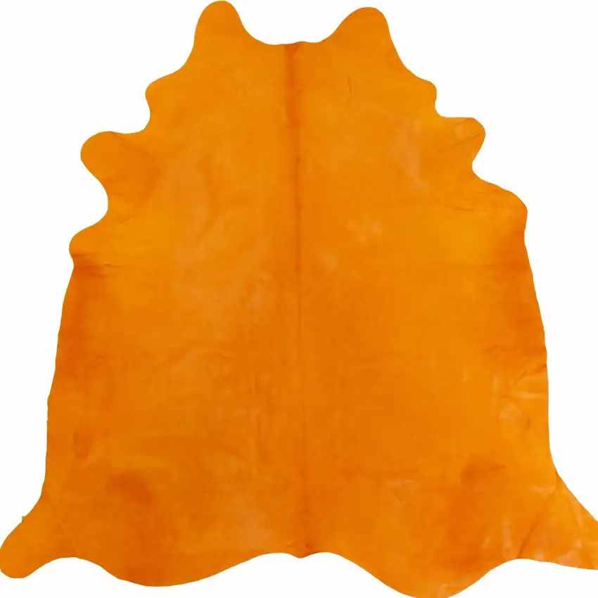 6 Ft Vibrant Orange Stenciled Cowhide Rug Photo 4