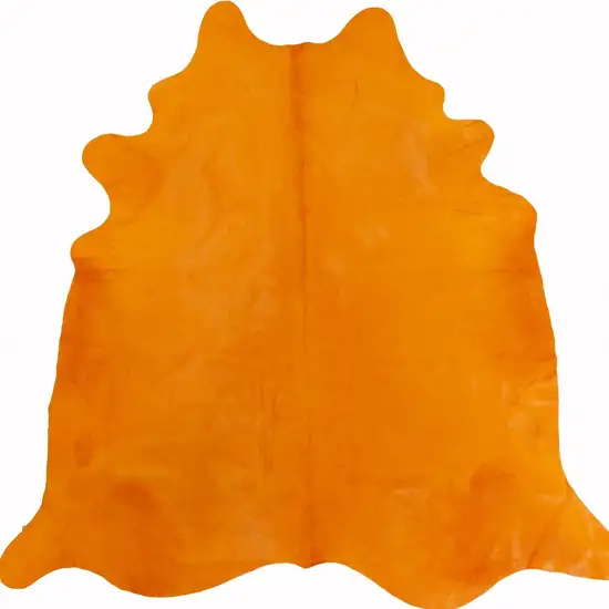 6 Ft Vibrant Orange Stenciled Cowhide Rug Photo 4