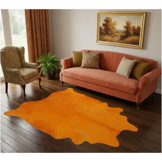 Orange Cowhide Handmade Area Rug Photo 1
