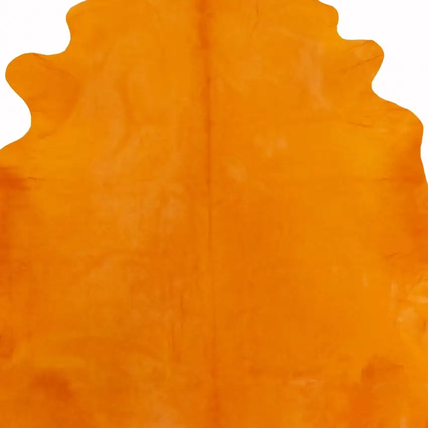 6 Ft Vibrant Orange Stenciled Cowhide Rug Photo 3
