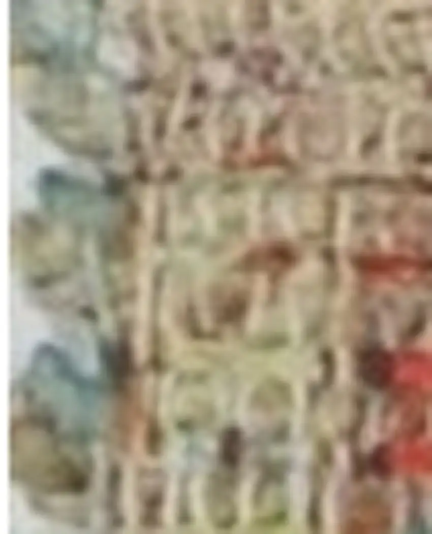 Blue Red And Beige Jute Floral Medallion Handmade Area Rug Photo 9