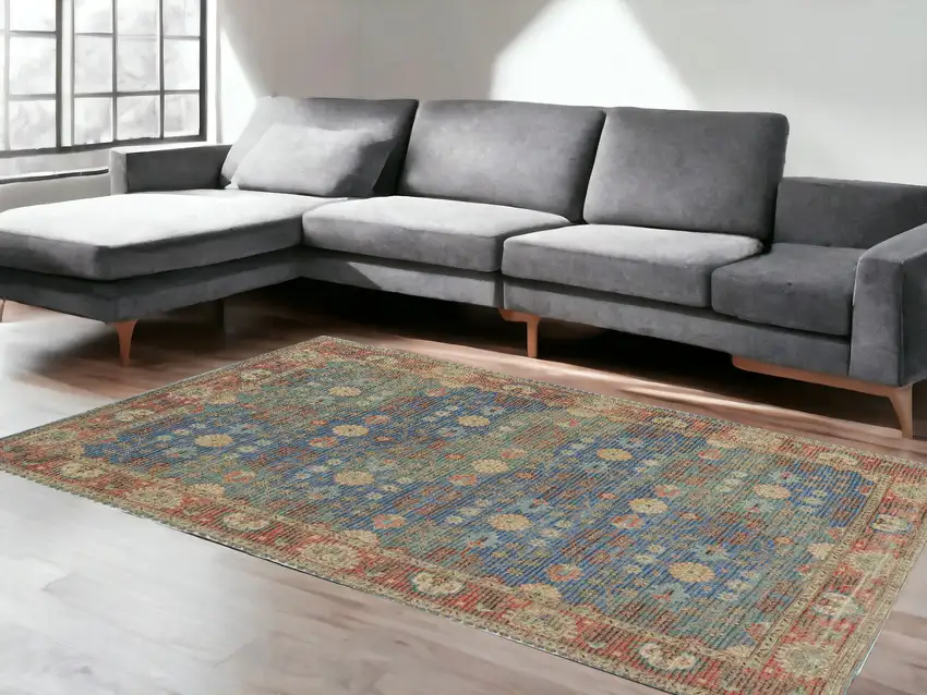 Vibrant Traditional Style Blue And Red Design Area Rug Photo 1
