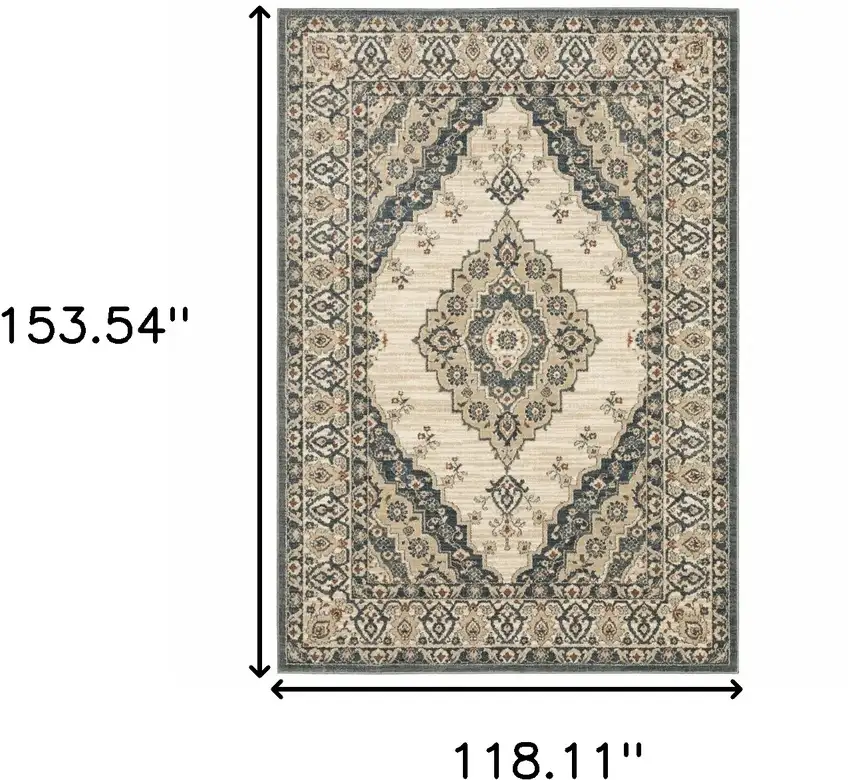 Vintage Beige and Blue Indoor Area Rug Photo 6