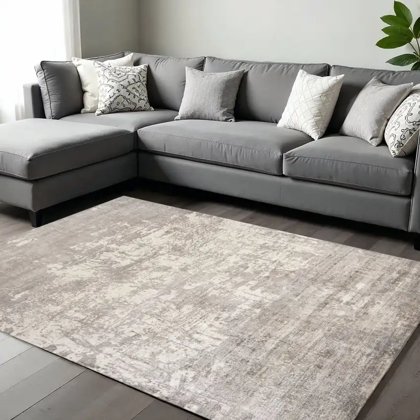 Beige And Ivory Abstract Hand Loomed Area Rug Photo 1