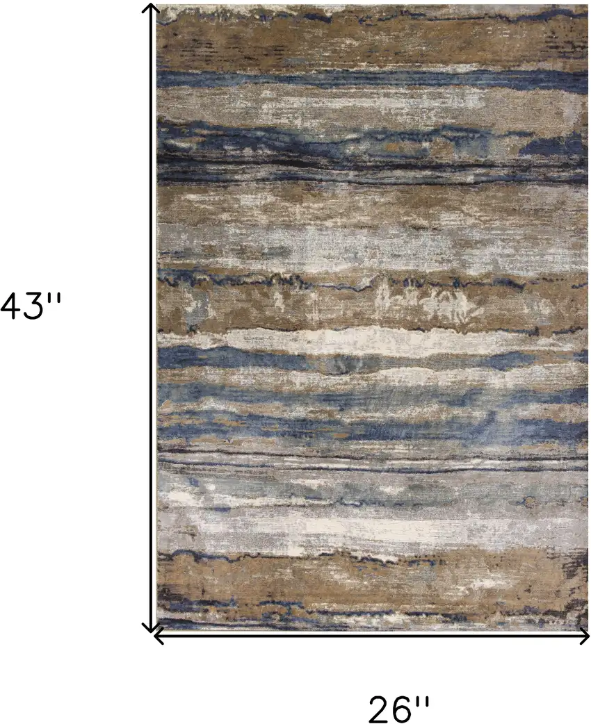 Viscose Ivory Or Blue Accent Rug Photo 3