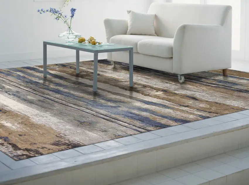 Viscose Ivory or Blue Accent Rug Photo 5