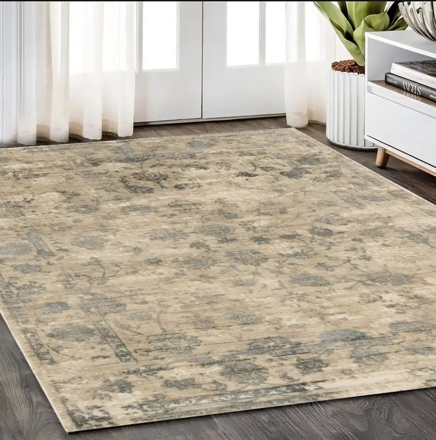 Viscose Sand Or  Blue Area Rug Photo 1