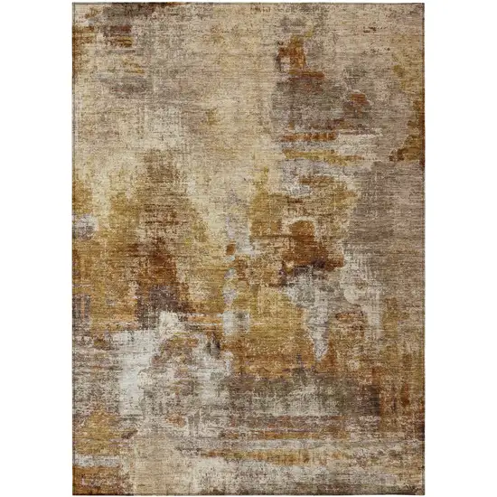 Walnut And Beige Abstract Washable Indoor Outdoor Area Rug Photo 2