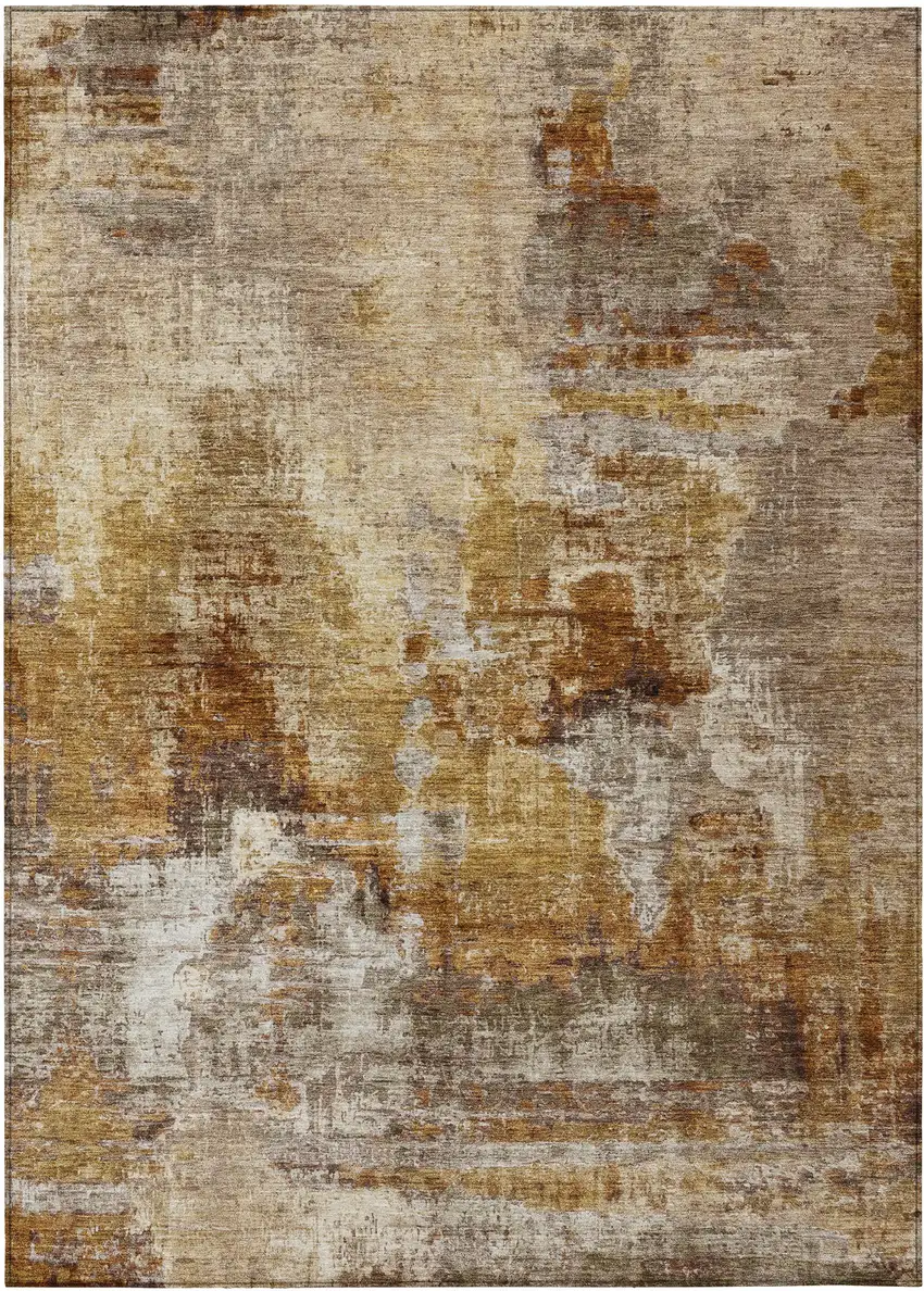 Walnut And Beige Abstract Washable Indoor Outdoor Area Rug Photo 2
