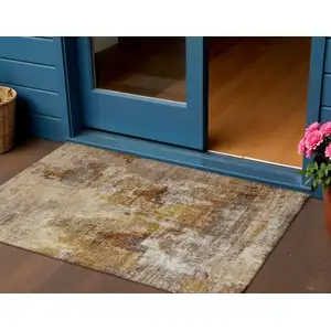 Photo of Walnut And Beige Abstract Washable Indoor Outdoor Area Rug
