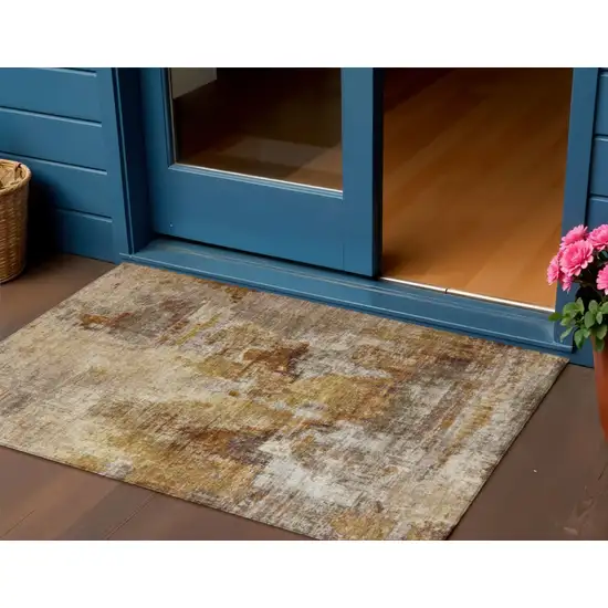 Walnut And Beige Abstract Washable Indoor Outdoor Area Rug Photo 1