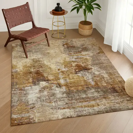 Walnut And Beige Abstract Washable Indoor Outdoor Area Rug Photo 9