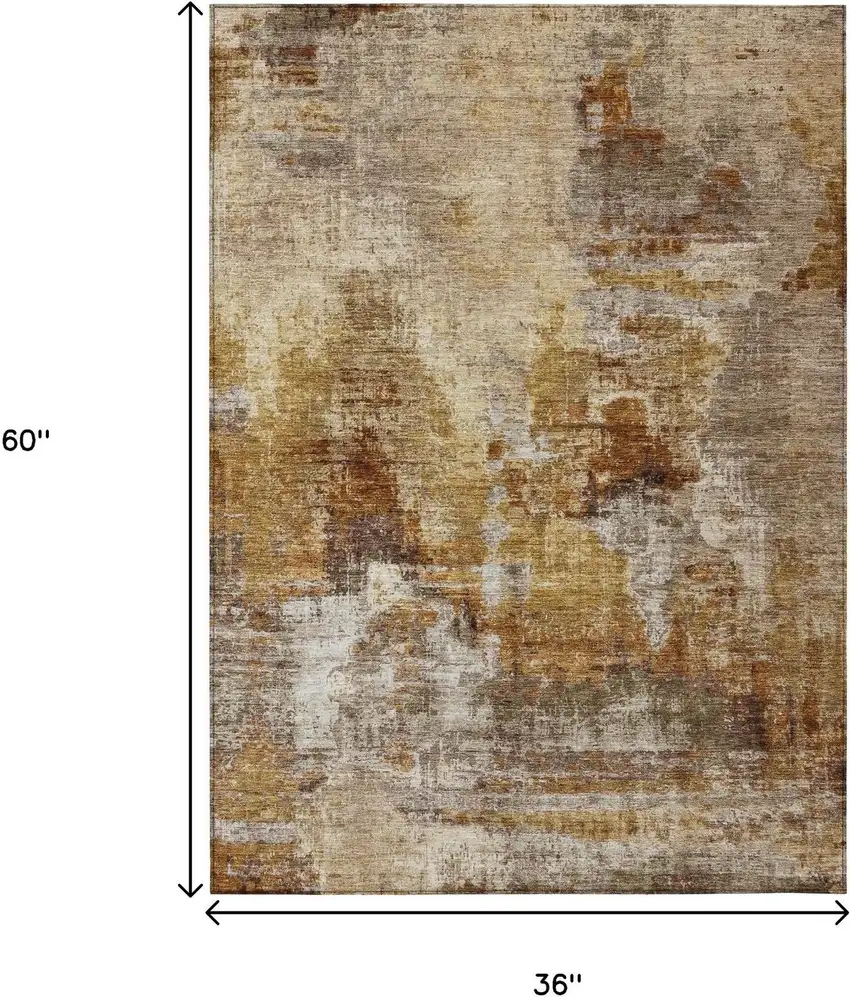 Walnut And Beige Abstract Washable Indoor Outdoor Area Rug Photo 3