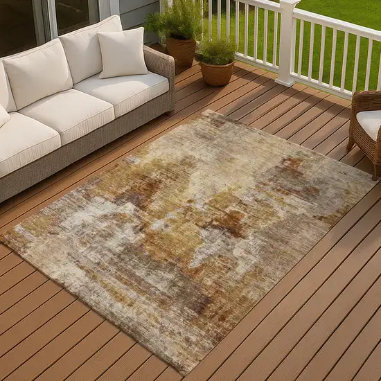 Walnut And Beige Abstract Washable Indoor Outdoor Area Rug Photo 7