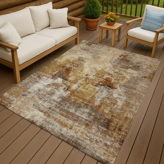 Walnut And Beige Abstract Washable Indoor Outdoor Area Rug Photo 9