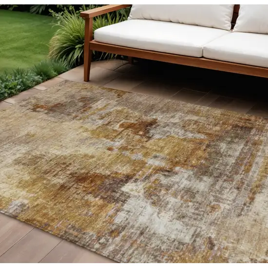 Walnut And Beige Abstract Washable Indoor Outdoor Area Rug Photo 1