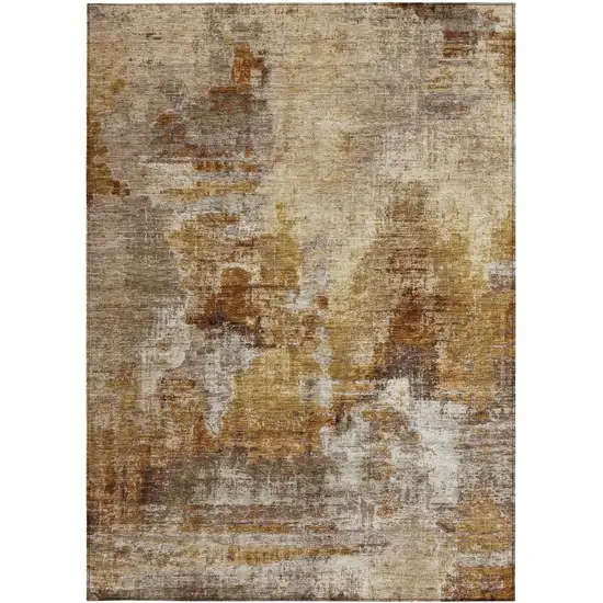 Walnut And Beige Abstract Washable Indoor Outdoor Area Rug Photo 5