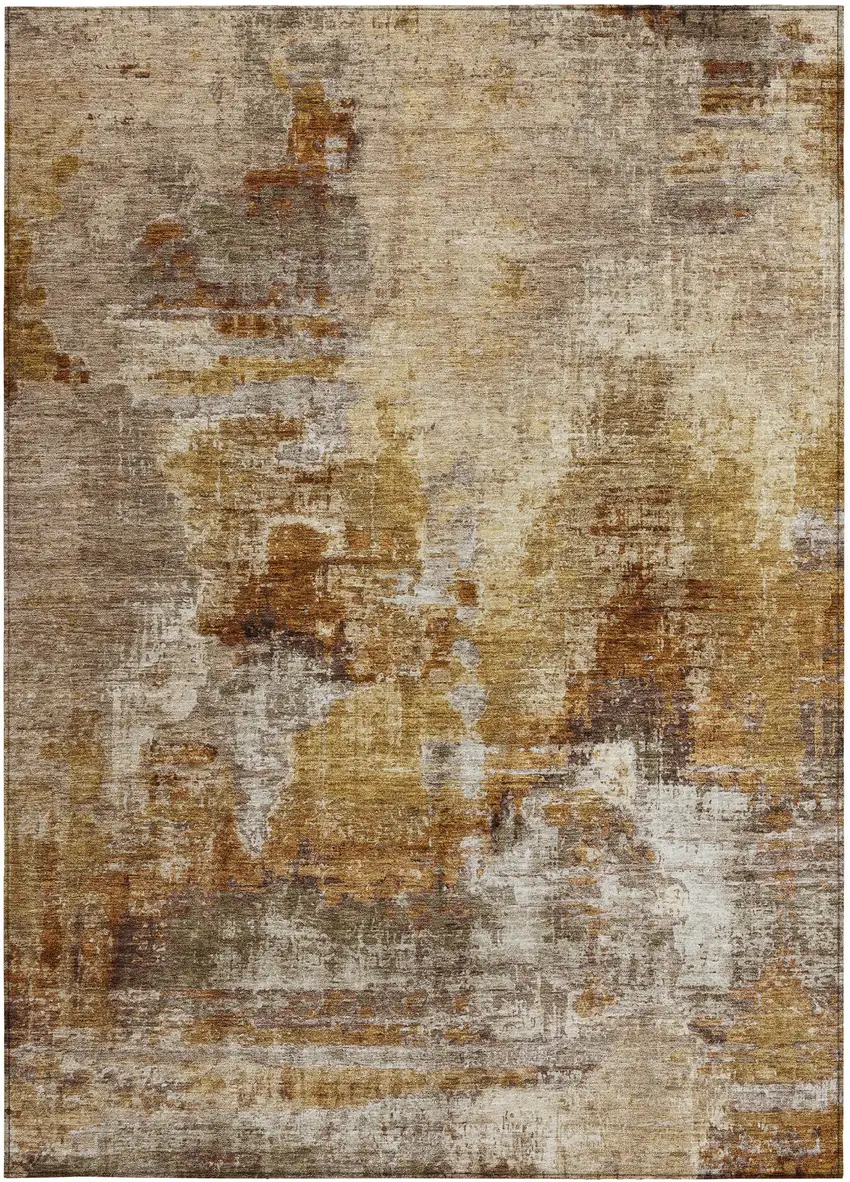 Walnut And Beige Abstract Washable Indoor Outdoor Area Rug Photo 5
