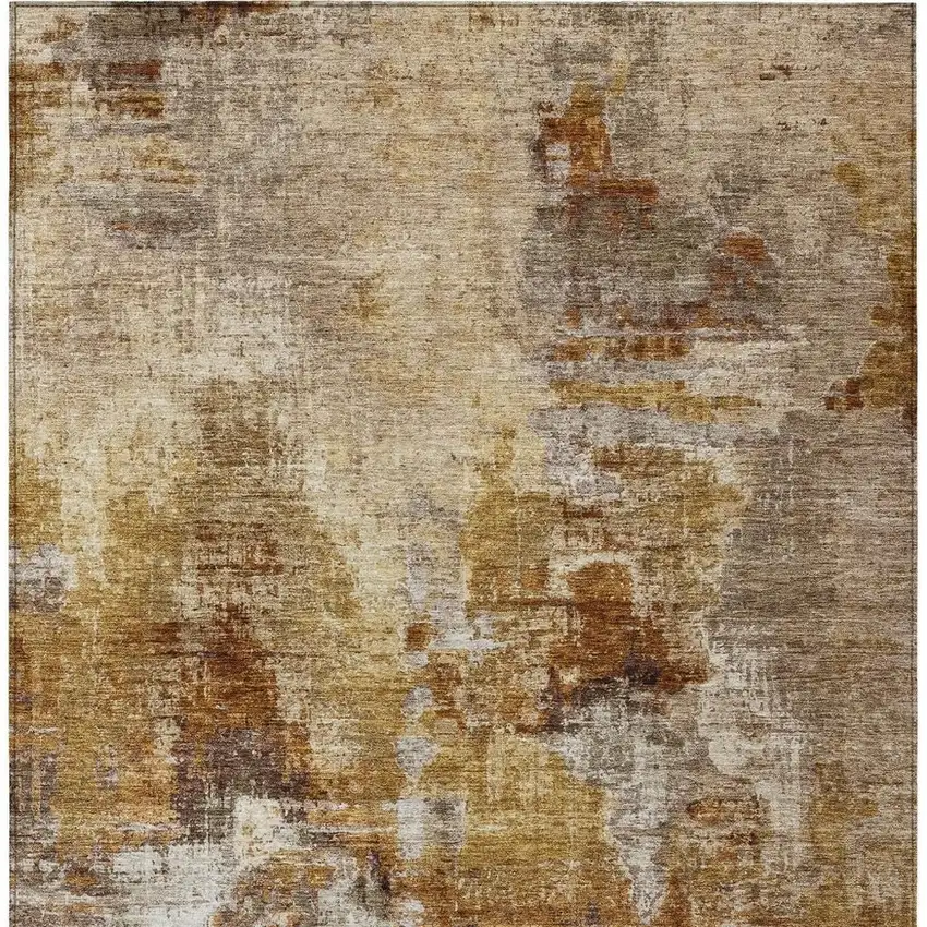 Walnut And Beige Abstract Washable Indoor Outdoor Area Rug Photo 4