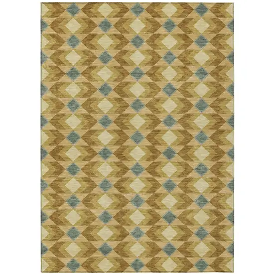 Walnut And Brown Geometric Washable Indoor Outdoor Area Rug Photo 2