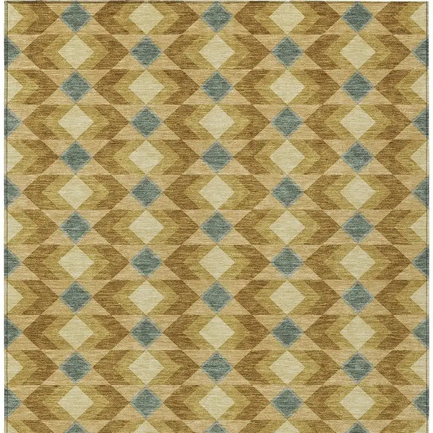 Walnut And Brown Geometric Washable Indoor Outdoor Area Rug Photo 6