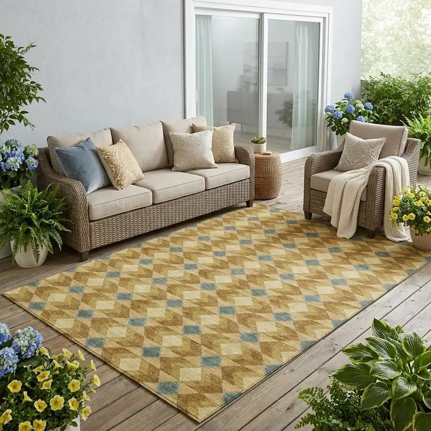Walnut And Brown Geometric Washable Indoor Outdoor Area Rug Photo 1