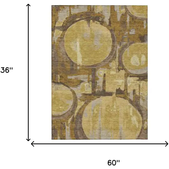 Walnut And Gold Abstract Washable Indoor Outdoor Area Rug Photo 6
