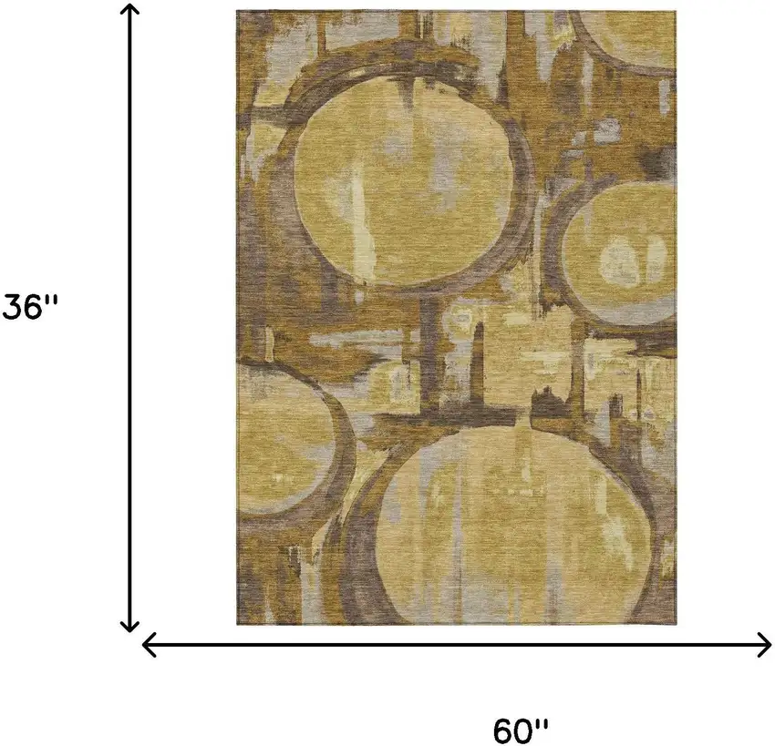 Walnut And Gold Abstract Washable Indoor Outdoor Area Rug Photo 6