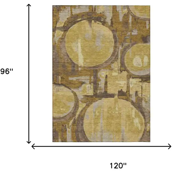 Walnut And Gold Abstract Washable Indoor Outdoor Area Rug Photo 6